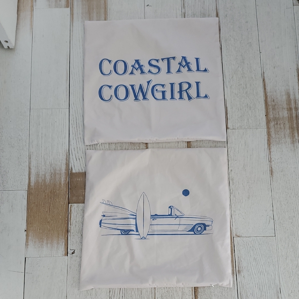 Coastal Cowgirl Pillow Covers 18X18 White with Blue Graphic